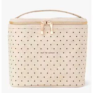 Kate Spade Tote "Out to Lunch" Beige Polka Dot Coated Linen Coquette Designer